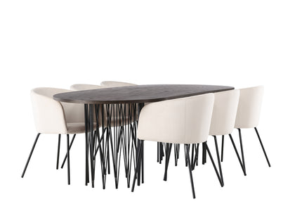 Venture Home & Furniture Fashion Berit & Stone Matstolar Beige + Ovala Matbord 220 x 100 Mocca
