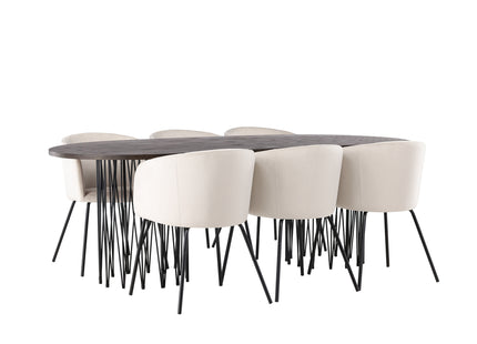 Venture Home & Furniture Fashion Berit & Stone Matstolar Beige + Ovala Matbord 220 x 100 Mocca