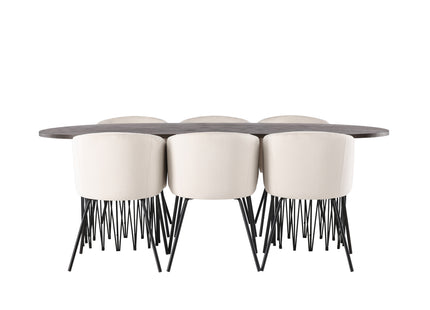 Venture Home & Furniture Fashion Berit & Stone Matstolar Beige + Ovala Matbord 220 x 100 Mocca