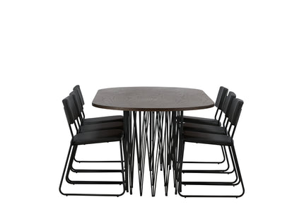 Venture Home & Furniture Fashion Kenth & Stone Matstolar 2-pack Svart + Ovala Matbord 220 x 100 Mocca