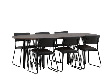 Venture Home & Furniture Fashion Kenth & Stone Matstolar 2-pack Svart + Ovala Matbord 220 x 100 Mocca