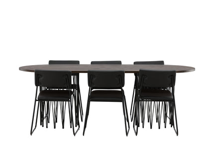 Venture Home & Furniture Fashion Kenth & Stone Matstolar 2-pack Svart + Ovala Matbord 220 x 100 Mocca