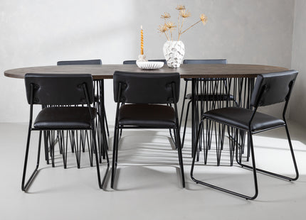 Venture Home & Furniture Fashion Kenth & Stone Matstolar 2-pack Svart + Ovala Matbord 220 x 100 Mocca