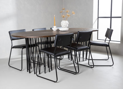 Venture Home & Furniture Fashion Kenth & Stone Matstolar 2-pack Svart + Ovala Matbord 220 x 100 Mocca