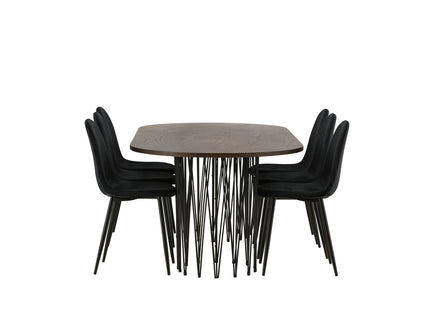 Venture Home & Furniture Fashion Polar & Stone Matstolar 2-pack Svart + Ovala Matbord 220 x 100 Mocca