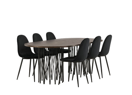 Venture Home & Furniture Fashion Polar & Stone Matstolar 2-pack Svart + Ovala Matbord 220 x 100 Mocca