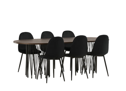 Venture Home & Furniture Fashion Polar & Stone Matstolar 2-pack Svart + Ovala Matbord 220 x 100 Mocca