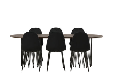 Venture Home & Furniture Fashion Polar & Stone Matstolar 2-pack Svart + Ovala Matbord 220 x 100 Mocca