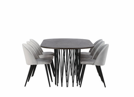 Venture Home & Furniture Fashion Velvet & Stone Matstolar 2-pack Grå + Ovala Matbord 220 x 100 Mocca