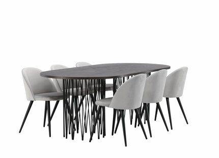Venture Home & Furniture Fashion Velvet & Stone Matstolar 2-pack Grå + Ovala Matbord 220 x 100 Mocca