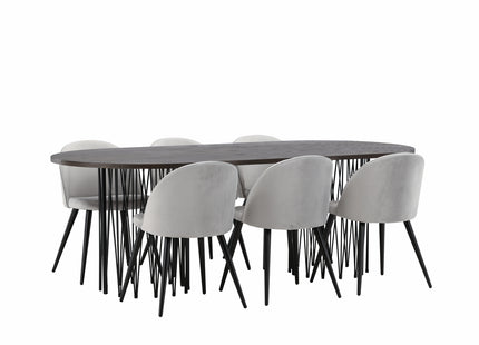 Venture Home & Furniture Fashion Velvet & Stone Matstolar 2-pack Grå + Ovala Matbord 220 x 100 Mocca
