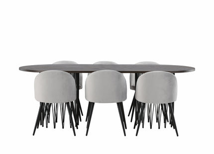 Venture Home & Furniture Fashion Velvet & Stone Matstolar 2-pack Grå + Ovala Matbord 220 x 100 Mocca