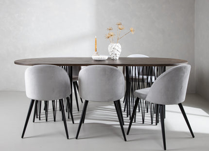 Venture Home & Furniture Fashion Velvet & Stone Matstolar 2-pack Grå + Ovala Matbord 220 x 100 Mocca