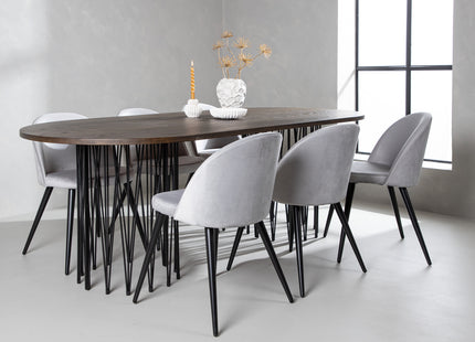 Venture Home & Furniture Fashion Velvet & Stone Matstolar 2-pack Grå + Ovala Matbord 220 x 100 Mocca