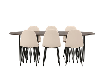 Venture Home & Furniture Fashion Polar & Stone Matstolar 2-pack Beige + Ovala Matbord 220 x 100 Mocca