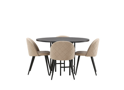 Venture Home & Furniture Fashion Velvet & Copenhagen Matstolar 2-pack Beige + Runda Matbord ⌀115 Svart