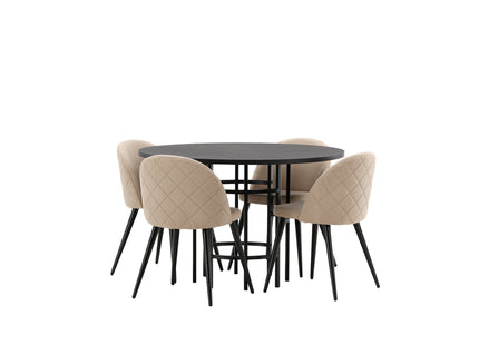 Venture Home & Furniture Fashion Velvet & Copenhagen Matstolar 2-pack Beige + Runda Matbord ⌀115 Svart
