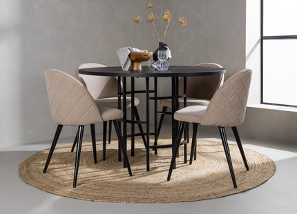 Venture Home & Furniture Fashion Velvet & Copenhagen Matstolar 2-pack Beige + Runda Matbord ⌀115 Svart