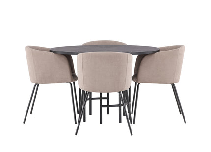 Venture Home & Furniture Fashion Berit & Copenhagen Matstolar Beige + Runda Matbord ⌀115 Svart