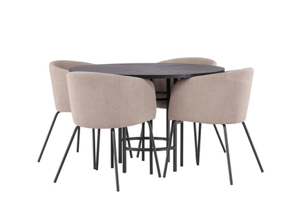 Venture Home & Furniture Fashion Berit & Copenhagen Matstolar Beige + Runda Matbord ⌀115 Svart