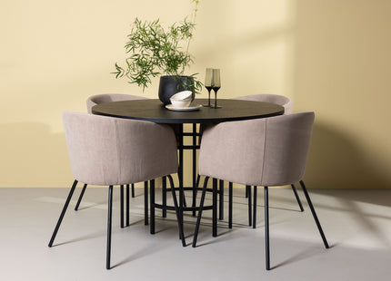 Venture Home & Furniture Fashion Berit & Copenhagen Matstolar Beige + Runda Matbord ⌀115 Svart