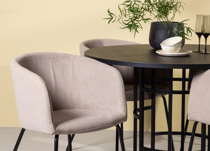 Venture Home & Furniture Fashion Berit & Copenhagen Matstolar Beige + Runda Matbord ⌀115 Svart