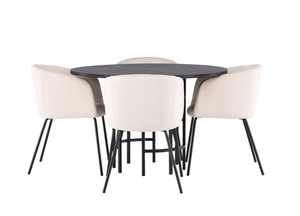 Venture Home & Furniture Fashion Berit & Copenhagen Matstolar Beige + Runda Matbord ⌀115 Svart
