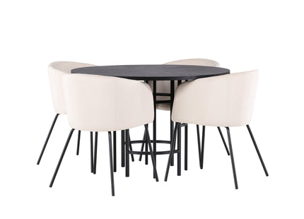 Venture Home & Furniture Fashion Berit & Copenhagen Matstolar Beige + Runda Matbord ⌀115 Svart
