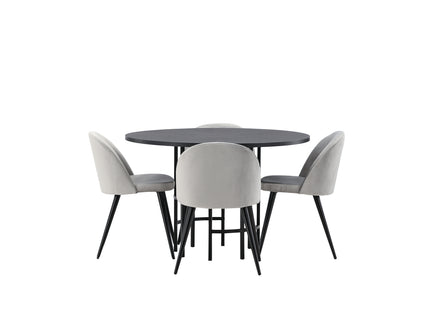 Venture Home & Furniture Fashion Velvet & Copenhagen Matstolar 2-pack Grå + Runda Matbord ⌀115 Svart