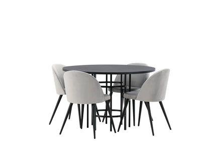 Venture Home & Furniture Fashion Velvet & Copenhagen Matstolar 2-pack Grå + Runda Matbord ⌀115 Svart