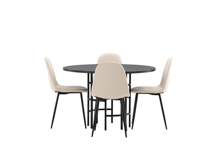 Venture Home & Furniture Fashion Polar & Copenhagen Matstolar 2-pack Beige + Runda Matbord ⌀115 Svart
