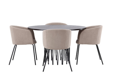 Venture Home & Furniture Fashion Berit & Stone Matstolar Beige + Runda Matbord ⌀120 Mocca