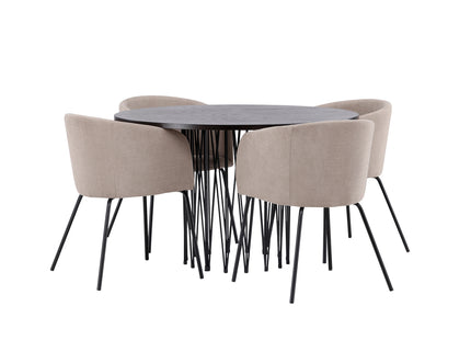 Venture Home & Furniture Fashion Berit & Stone Matstolar Beige + Runda Matbord ⌀120 Mocca