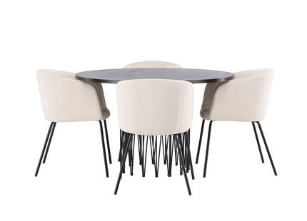 Venture Home & Furniture Fashion Berit & Stone Matstolar Beige + Runda Matbord ⌀120 Mocca
