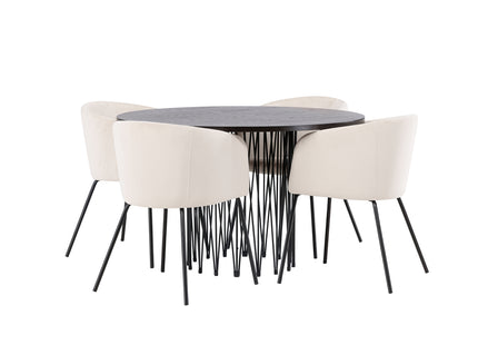 Venture Home & Furniture Fashion Berit & Stone Matstolar Beige + Runda Matbord ⌀120 Mocca