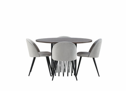 Venture Home & Furniture Fashion Velvet & Stone Matstolar 2-pack Grå + Runda Matbord ⌀120 Mocca
