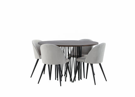 Venture Home & Furniture Fashion Velvet & Stone Matstolar 2-pack Grå + Runda Matbord ⌀120 Mocca