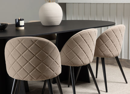 Venture Home Velvet & Bootcut Matstolar 2-pack Beige + Ovala Matbord 230 x 115 Svart