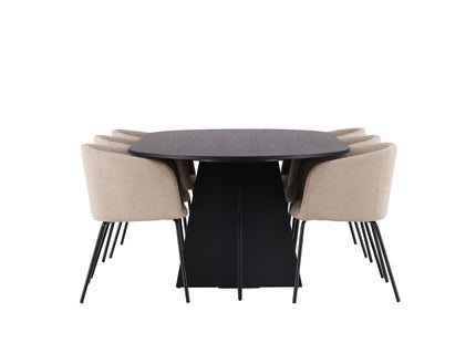 Venture Home Berit & Bootcut Matstolar Beige + Ovala Matbord 230 x 115 Svart