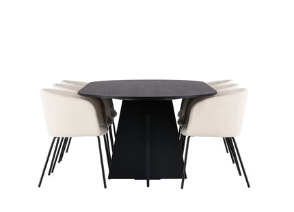 Venture Home Berit & Bootcut Matstolar Beige + Ovala Matbord 230 x 115 Svart