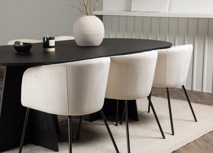 Venture Home Berit & Bootcut Matstolar Beige + Ovala Matbord 230 x 115 Svart