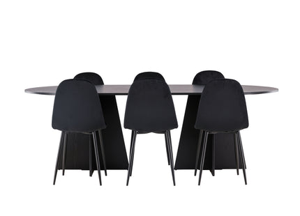 Venture Home Polar & Bootcut Matstolar 2-pack Svart + Ovala Matbord 230 x 115 Svart