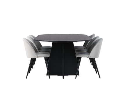 Venture Home Velvet & Bootcut Matstolar 2-pack Grå + Ovala Matbord 230 x 115 Svart