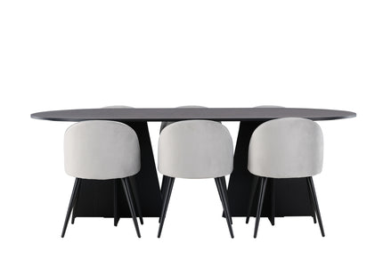 Venture Home Velvet & Bootcut Matstolar 2-pack Grå + Ovala Matbord 230 x 115 Svart