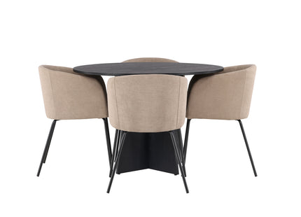 Venture Home Berit & Bootcut Matstolar Beige + Runda Matbord ⌀110 Svart