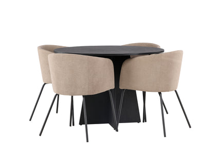 Venture Home Berit & Bootcut Matstolar Beige + Runda Matbord ⌀110 Svart