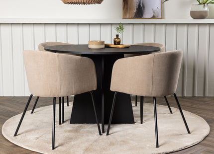 Venture Home Berit & Bootcut Matstolar Beige + Runda Matbord ⌀110 Svart