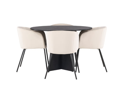 Venture Home Berit & Bootcut Matstolar Beige + Runda Matbord ⌀110 Svart