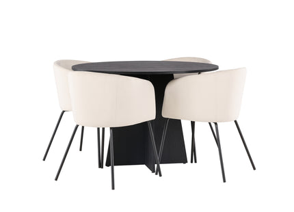 Venture Home Berit & Bootcut Matstolar Beige + Runda Matbord ⌀110 Svart