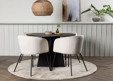 Venture Home Berit & Bootcut Matstolar Beige + Runda Matbord ⌀110 Svart